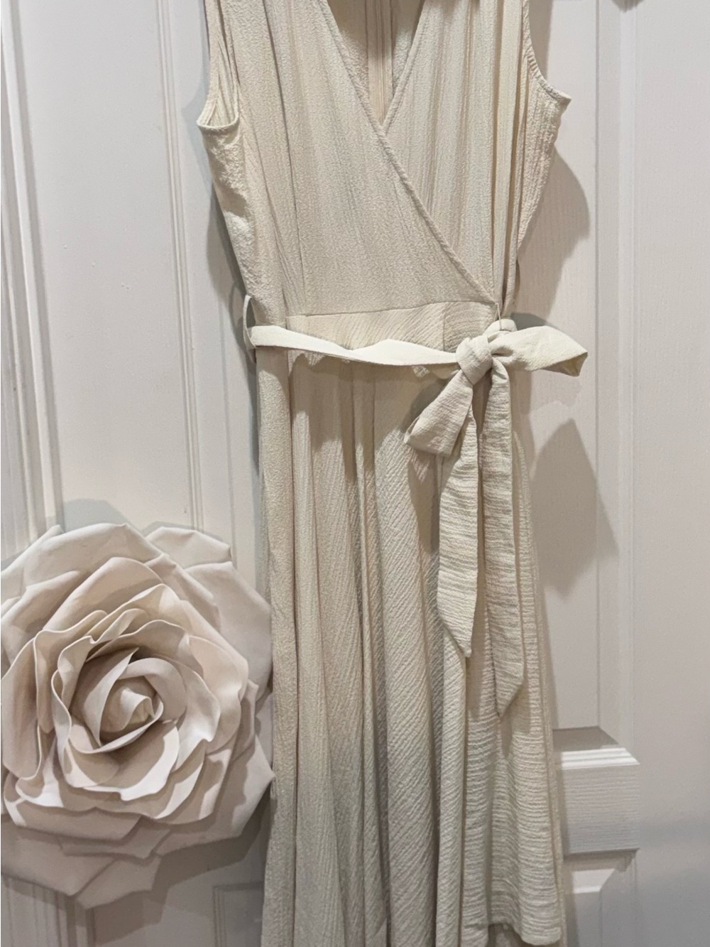 Calvin Klein Cream Sleeveless Wrap Maxi Dress with Waist Tie